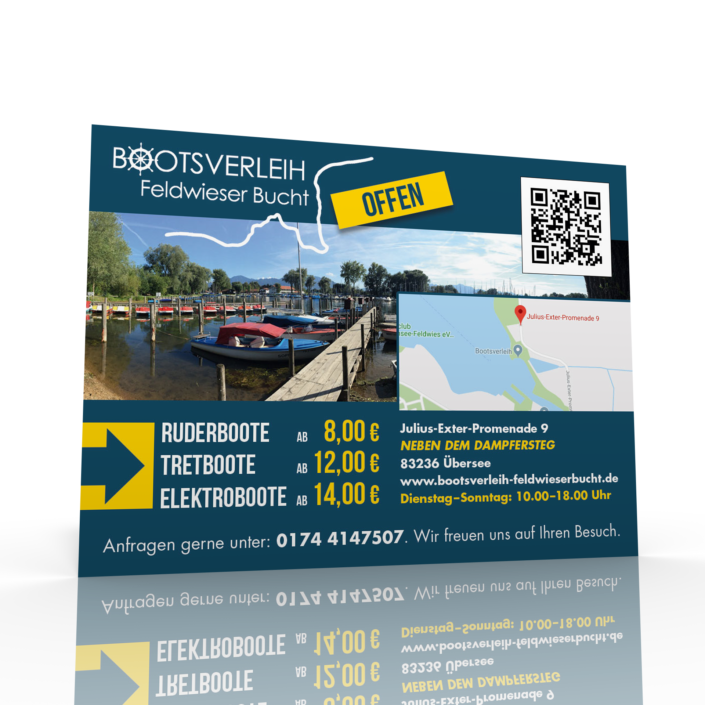 Bootsverleih, Feldwieser Bucht, Werbeanzeige